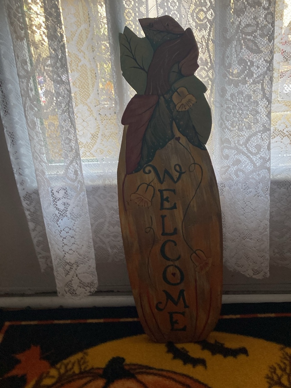 Hand-Painted Welcome Pumpkin Sign - Rustic Orange Home Accent